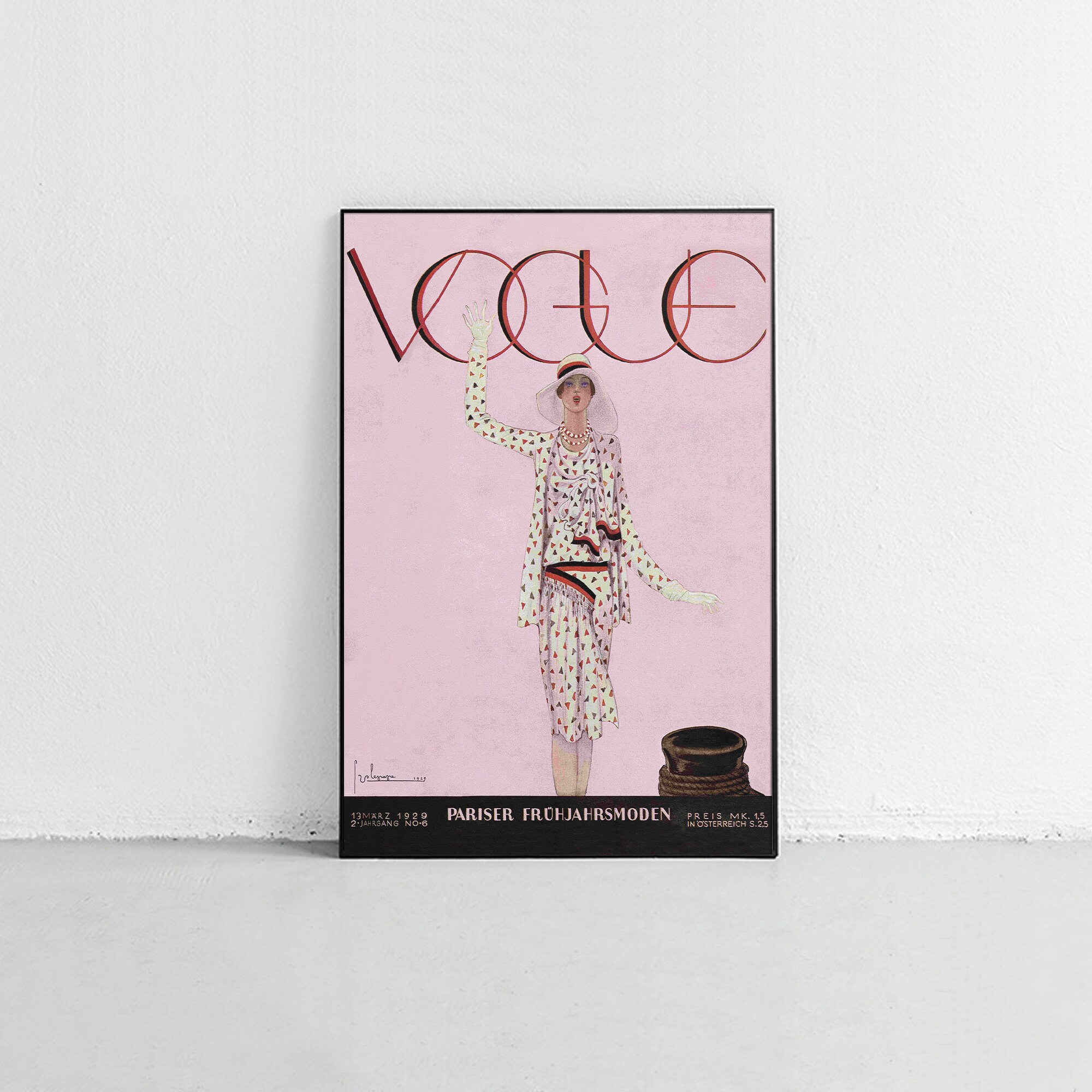 Vintage Fashion Magazine Cover Wall Art Print,  Art Deco Aesthetic Poster 1929 Vogue PARISER FRUHJAHRSMODEN Home Decor