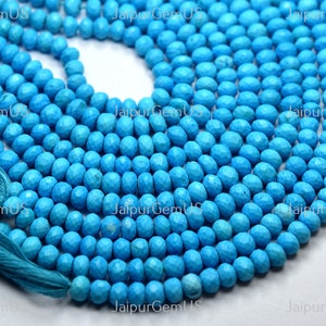8 Inches Strand, Very Good Quality, Turquoise Fancy Faceted Rondelle Shape Beads, Size-5.50-6.00mm