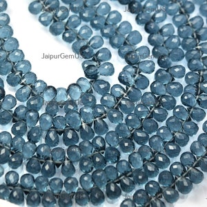 7 Inch Strand, Super Finest Quality, London Blue Quartz Faceted Fancy Drops Shape Beads, Size-5x7mm Approx