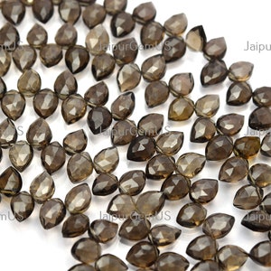 5 Matched Pair, Super Finest Quality, Natural Smoky Quartz Gemstones Faceted Fancy Pear Shape Beads, Size-8.00mm Approx