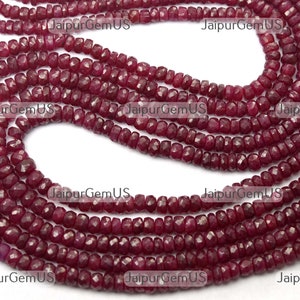 17 Inches Strand, Gorgeous Quality, Dyed 100% Natural Ruby Gemstone Faceted Rondelles Shape Beads, Size-3.00-5.00mm Approx (Ruby-037)