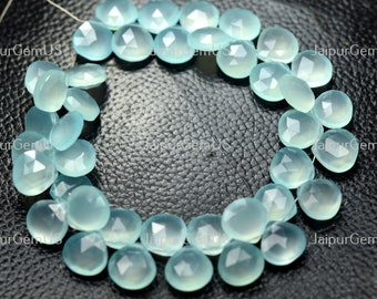 9 インチ ストランド、非常に良質、天然カルセドニー、ブルー染色