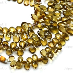 8 Inches Strand, Natural Beer Quartz Fancy Faceted Pear Shape Beads, Size-8.00-12.00mm Approx
