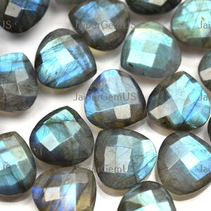 15 Pieces Gems, Blue Flash Natural Black Rainbow Labradorite Undrilled Faceted Fancy Heart Shape Gemstones, Size-16.00mm Approx