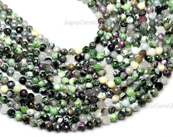 12.50 Inches Strand, Gorgeous Quality, Natural Ruby Zoisite Fancy Faceted Round Shape Beads, Size-4.50mm