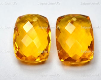 2 Pieces Set, Finest Quality, Citrine Quartz Front Drilled Fancy Faceted Rectangle Shape Beads, Size-13x18mm