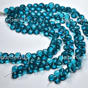 7 inch Strand, Finest Quality, Peacock Blue Quartz Fancy Faceted Heart Shape Beads, Size-8.00mm