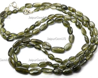 16 Inches Chain, Gorgeous Quality, 100% Natural Green Tourmaline Gemstones Smooth Oval Shape Beads, Variation Listings (Tourmaline-096)
