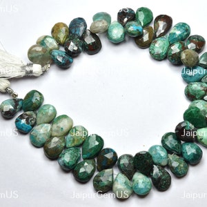 8 inch Strand, Very Good Quality, Natural Chrysocolla Fancy Pear Faceted Shape Beads, Size-10.50-12.00mm Approx