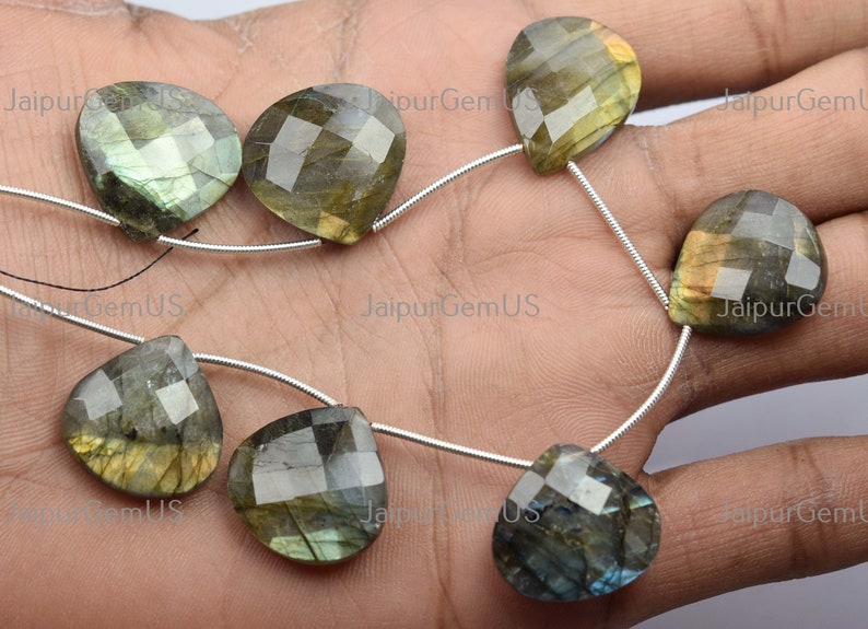 Very Good Quality Size-20-21mm Approx Natural Labradorite Faceted Fancy Heart Shape Beads 7 Pieces Strand 7 Inch LB-087