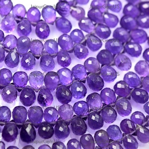 4 Inch Strand, Super Finest Quality, 100% Natural Amethyst Gemstones Faceted Fancy Drops Shape Beads, Size-5x7mm Approx