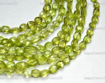 8 Inches Strand, Finest Quality, 100% Natural Peridot Gemstones Faceted Fancy Oval Shape Beads, Size-5-6mm Approx
