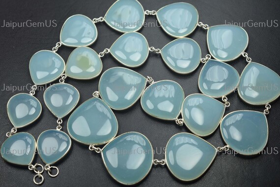 25インチのドイツ製シルバーチェーン、高品質、アクアブルー染めの天然