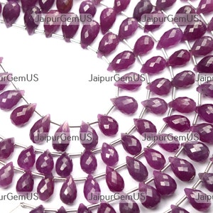 7 Inches 25 Pieces Strand, Finest Quality, 100% Natural Star Ruby Gemstones Faceted Drops Shape Beads, Size-10.00-11.00mm Approx (Ruby-029)