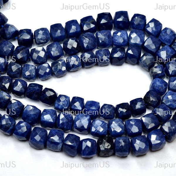 9 Inches Strand, Finest Quality, 100% Natural Sodalite Faceted Fancy Box Shape Beads, Size-6.50-7.00mm Approx