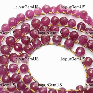 6 Inches 30 Beads Strand, Super AAA+ Quality, 100% Natural Pink Sapphire Faceted Drops Shape Beads, Size-5.00-7.00mm Approx (SP-117)