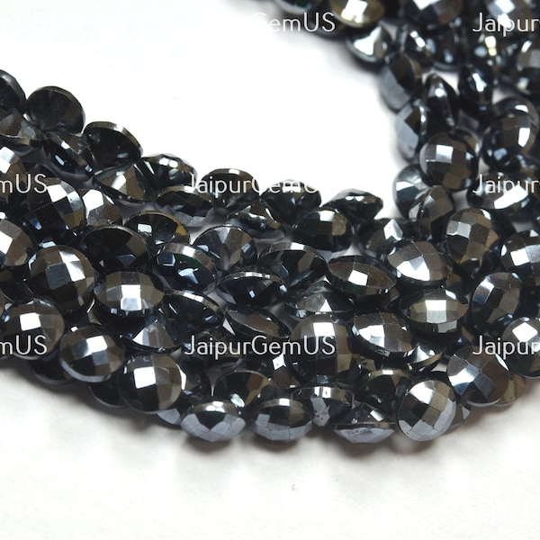 14 Inches Strand, Silver Mystic, 100% Natural Black Spinel Faceted Onion Cut Stone Shape Beads, Size-5.50mm Approx