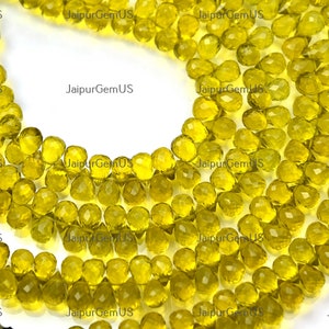 7 Inch Strand, Super Finest Quality, Green Gold Lemon Quartz Faceted Fancy Drops Shape Beads, Size-5x7mm Approx