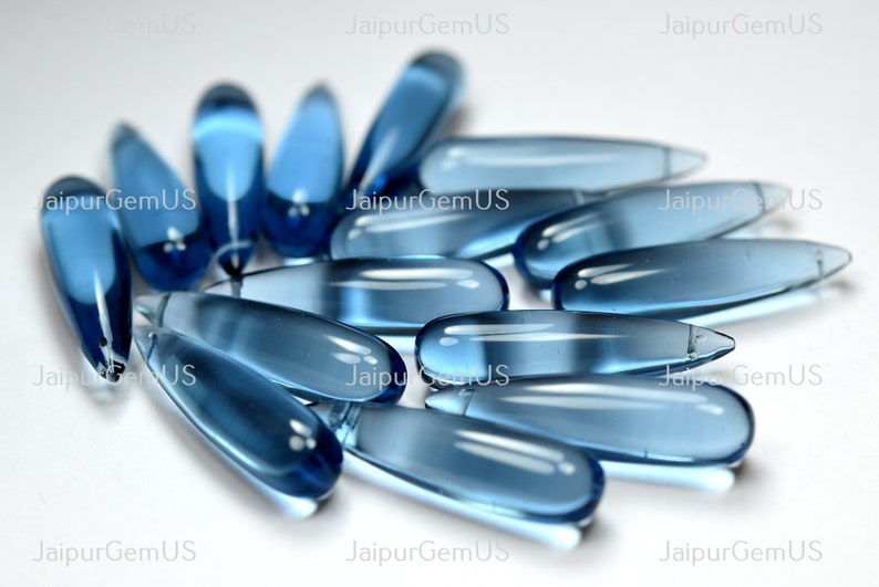 London Blue Quartz Fancy Smooth Long Drop Shape Beads Finest Quality 3 Match Pair Size-8x30mm