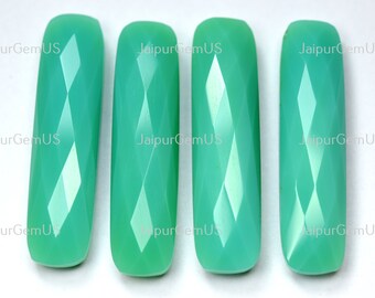 4 Pieces Beads, Very Good Quality, Natural Chalcedony, Chrysoprase Dyed Undrilled Faceted Rectangle Shape Beads, Size-10x40mm Aprx (CD-045)