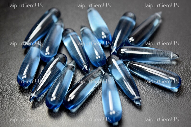 London Blue Quartz Fancy Smooth Long Drop Shape Beads Finest Quality 3 Match Pair Size-8x30mm