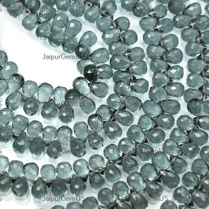 7 Inch Strand, Super Finest Quality, Grey Quartz Faceted Fancy Drops Shape Beads, Size-5x7mm Approx