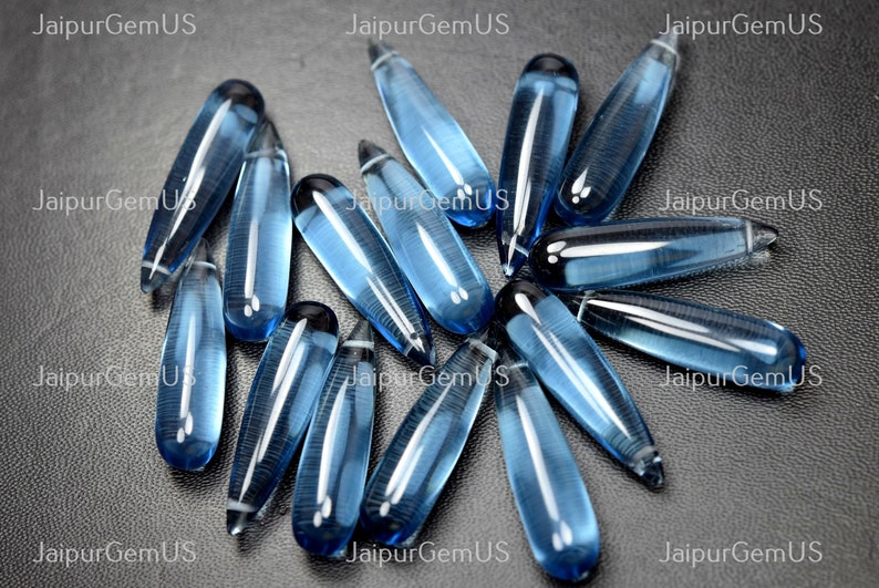 London Blue Quartz Fancy Smooth Long Drop Shape Beads Finest Quality 3 Match Pair Size-8x30mm