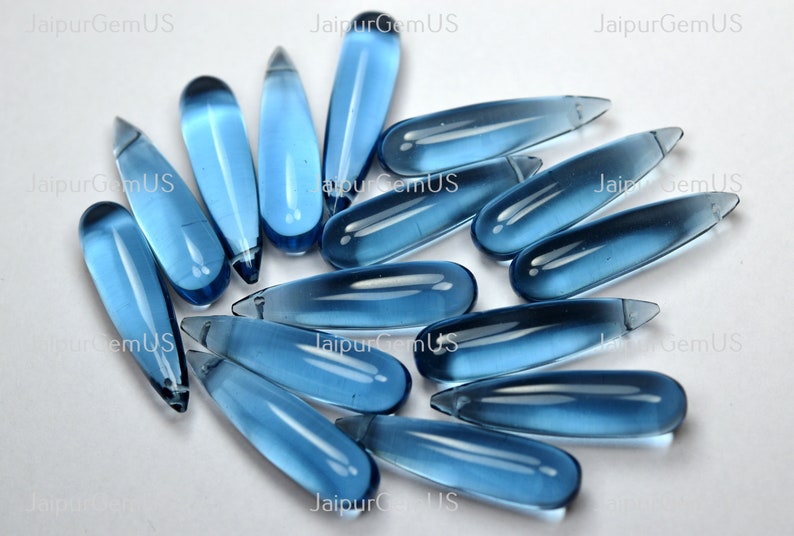 London Blue Quartz Fancy Smooth Long Drop Shape Beads Finest Quality 3 Match Pair Size-8x30mm