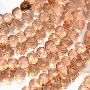 3 Inches Strand, Super Finest Quality, Morganite Quartz Faceted Fancy Drops Shape Beads, Size-5x7 Approx