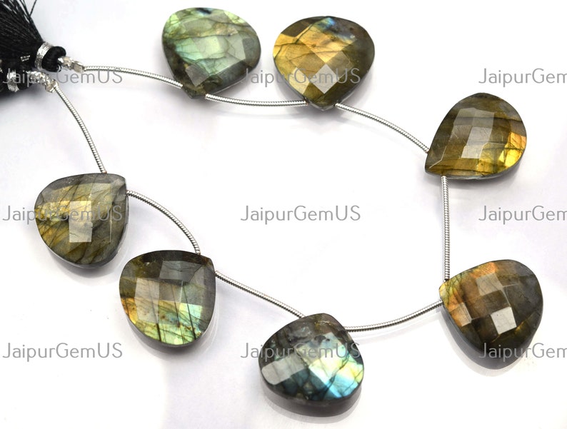 Very Good Quality Size-20-21mm Approx Natural Labradorite Faceted Fancy Heart Shape Beads 7 Pieces Strand 7 Inch LB-087