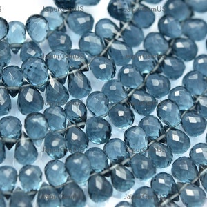 3 Inch Strand, Super Finest Quality, London Blue Quartz Faceted Fancy Drops Shape Beads, Size-5x7mm Approx