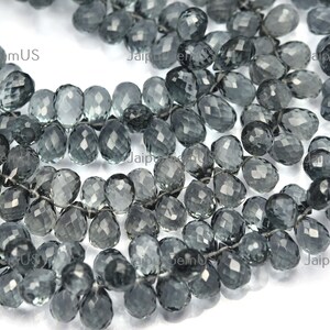 7 Inch Strand, Finest Quality, Grey Quartz Faceted Fancy Drops Shape Beads, Size-8x12mm Approx