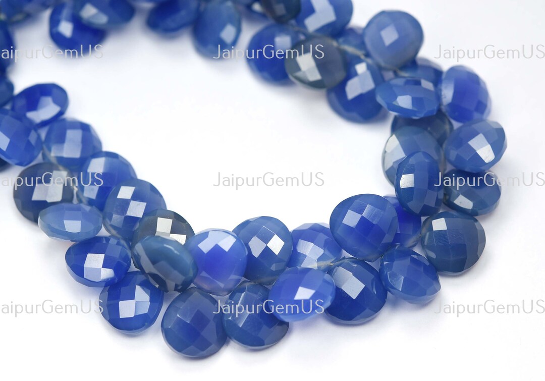 9 インチ ストランド、非常に良質、天然カルセドニー、ブルー染色