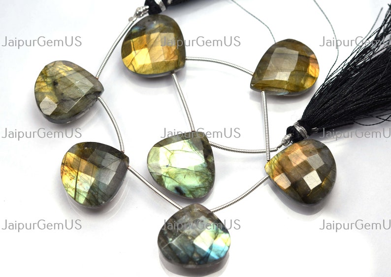 Very Good Quality Size-20-21mm Approx Natural Labradorite Faceted Fancy Heart Shape Beads 7 Pieces Strand 7 Inch LB-087