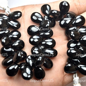 5 Match Pair, Gorgeous Quality, Natural Black Onyx Fancy Smooth Pear Shape Beads, Size-10x14mm