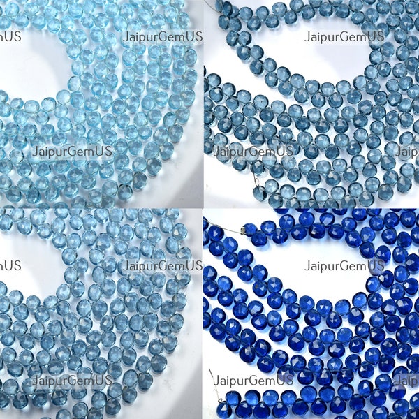 Sky Quartz, London Quartz, Light London Quartz, Sapphire Quartz Faceted Heart Shape Perles, brin de 8 pouces, taille-6,00 mm (liste de variations)