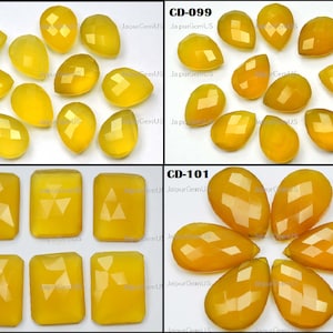 Yellow Dyed Natural Chalcedony Gemstones Faceted Fancy Shape Gems Lot