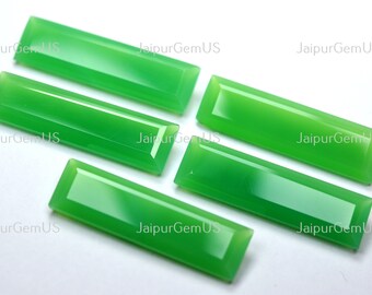 5 Pieces Set, Good Quality, Natural Chalcedony, Chrysoprase Dyed Undrilled Cut Stone Faceted Rectangle Shape Beads, Size-10x35mm (CD-049)