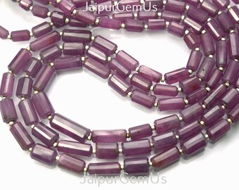 15 Inches Strand, Super Finest Quality, 100% Natural Ruby Gemstones Faceted Tube Shape Beads, (Size Variation) (Ruby-027)