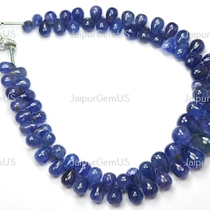 8 Inch Strand, Very Good Quality, Natural Tanzanite Gemstones Smooth Drop Shape Beads, Size-8.00-11.00mm Approx (TZ-001)