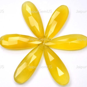 3 Match Pair, Finest Quality, Natural Chalcedony, Yellow Dyed Faceted Fancy Long Pear Shape Beads, Size-13x37mm Approx (CD-081)