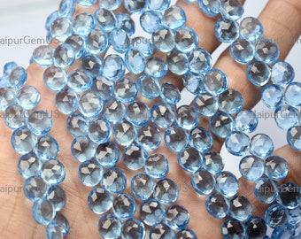 5 Matched Pairs, Finest Quality, Light London Blue Quartz Faceted Fancy Heart Shape Beads, Size-8.00mm