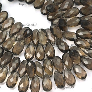 3 Matched Pair, Super Finest Quality, Natural Smoky Quartz Faceted Fancy Long Pear Shape Beads, Size-8x15mm Approx