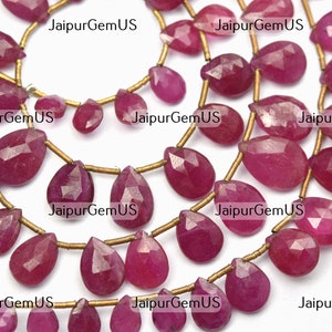 6 Inches 22 Beads Strand, Super AAA+ Quality, 100% Natural Pink Sapphire Faceted Pears Shape Beads, Size-5x6-9x11mm Approx (SP-114)