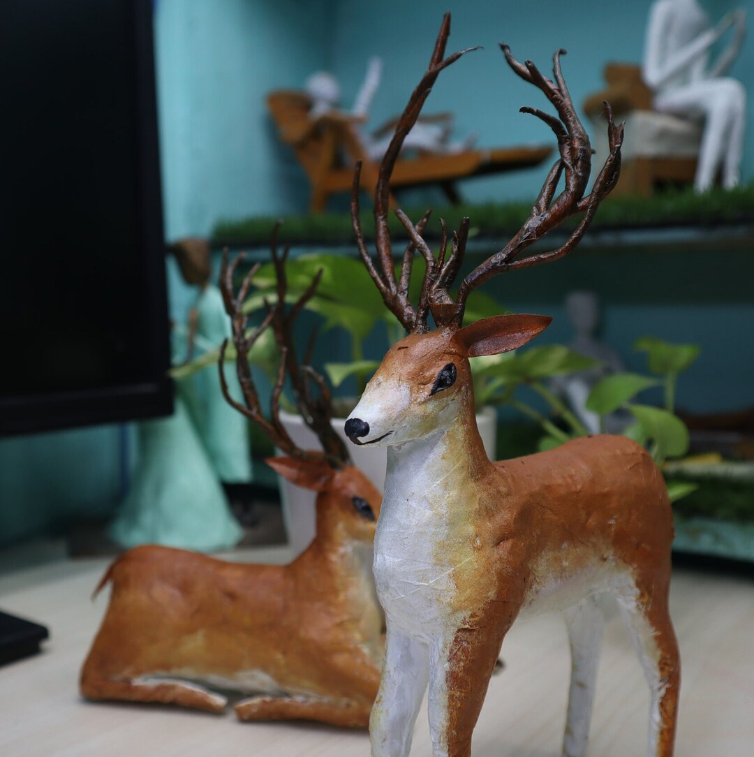 Papier Mache Reindeer Sculpture Papier Mache Home Décor Etsy