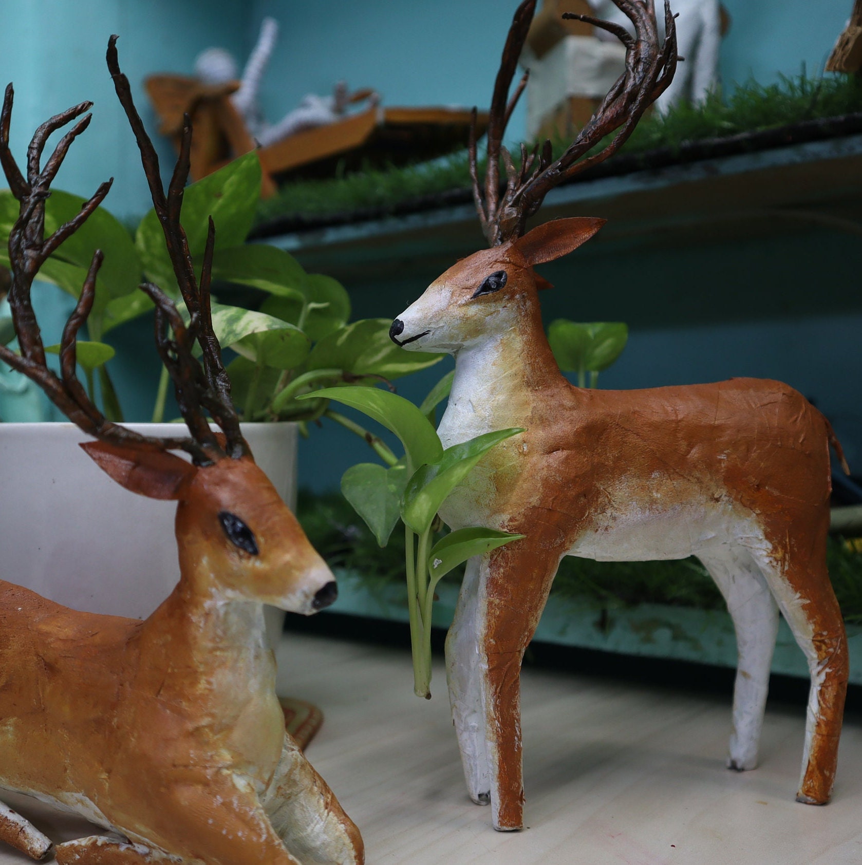 Papier Mache Reindeer Sculpture Papier Mache Home Décor Etsy