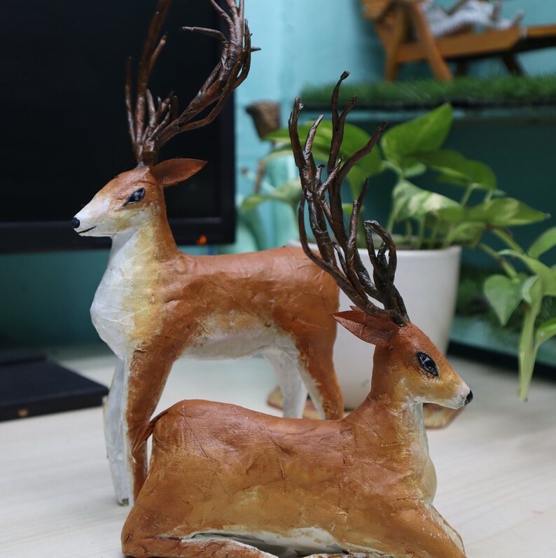 Papier Mache Reindeer Sculpture Papier Mache Home Décor Etsy