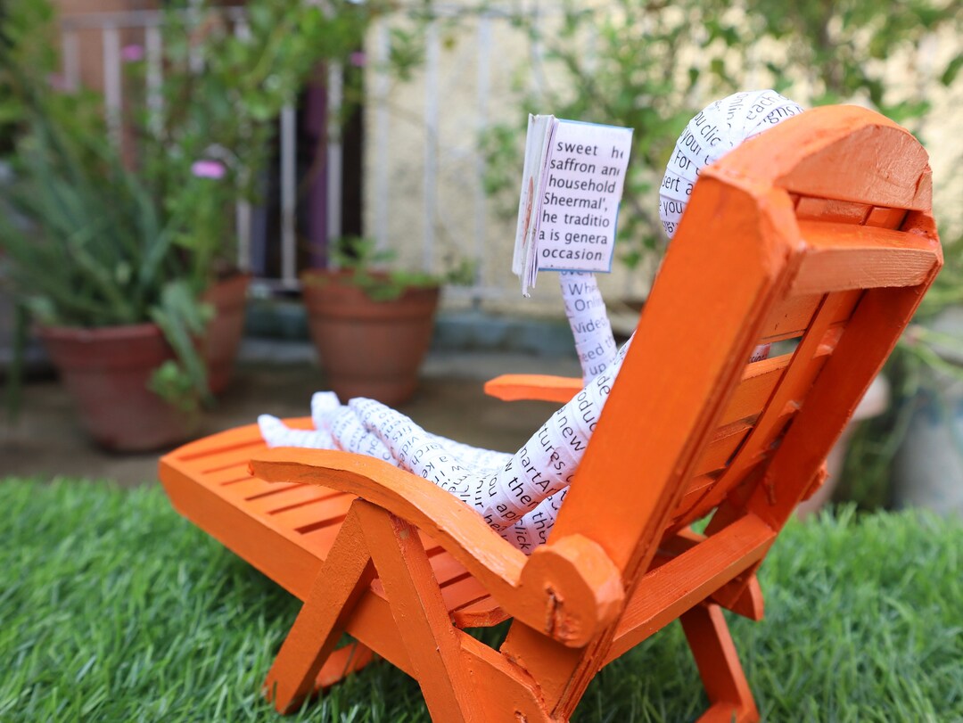 Papier Mache Sculpture, Figurine Book Reading on Lounge, Paper Mache