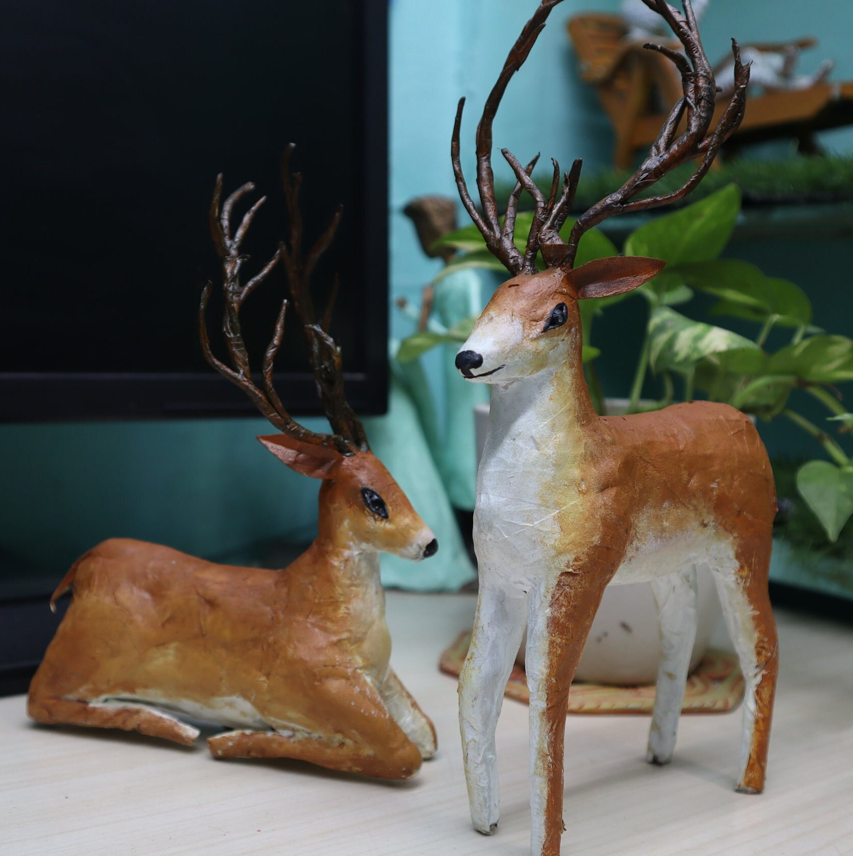 Papier Mache Reindeer Sculpture Papier Mache Home Décor Etsy