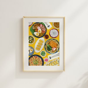 A4 A3 / Japanese Food Illustrated Poster Print / Giclée Print / Foodie Cuisine Kitchen Housewarming Chef Yellow Flatlay